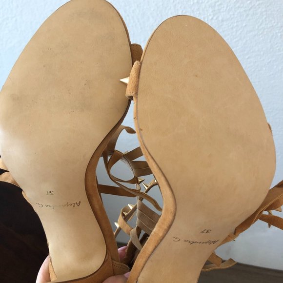 Alexandra G Tan Brown Open Toe Studded Strapy Stiletto Heels Size 37 AU 6 NEW - Picture 14 of 14